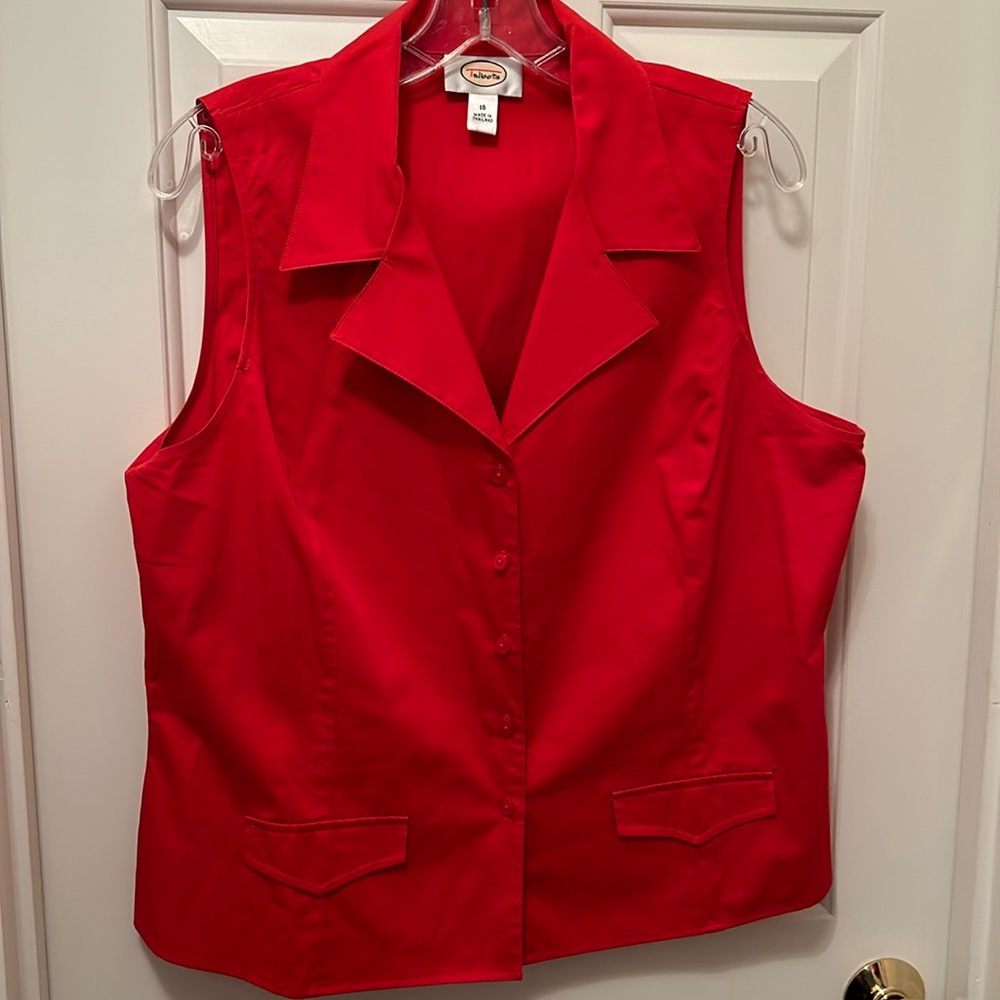 Red Talbots sleeveless top in vibrant red.